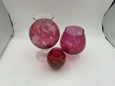 Vintage Cranberry Etched Glass - Set Of 3 Pieces picture