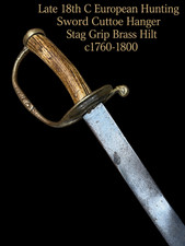 Revolutionary War Era European Hunting Sword Cuttoe Stag Grip Brass Hilt c1760 picture