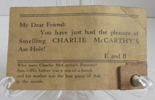 VINTAGE 50s? Charlie McCarthy Funny Joke Card Ass Wood Piece picture