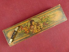 ANTIQUE VICTORIAN WOODEN PENCIL BOX W/ PEN KNIFE GERMANY LITHOGRAPH picture