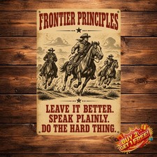 Retro Western Cowboy Riding Horse Sign Vintage Ranch Metal Tin Wall Art picture