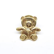 Teddy Bear Pin Gold Tone W/ Rhinestone Bow Tie Lapel Enamel Collectible picture