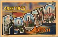 PROVO, Utah Large Letter Postcard Salt Lake View / Curteich Linen / 1938 Unused picture