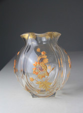 Antique Mont Joye Clear Glass Vase with Enameled Poppies Decoration picture