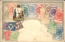 Postage Stamp Collage Illustrated Embossed c1900s-10s Vintage Postcard picture