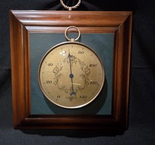 Vintage French Style Brass Wall Thermometer Wood Plaque Ornate Face KBC  WORKING picture
