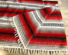 Vintage Mexican Serape Blanket Woven Stripes Southwest Red Gray Black Diamond picture