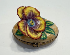 Limoge Trinket Box Rochard Pansy Flower Hand Painted Spring France picture