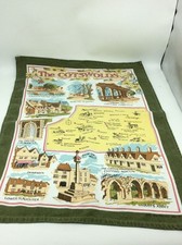 EPL Vintage The Cotswolds Map Souvenir Tea Towel England Linen Multicolor picture