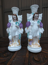 PAIR antique vieux paris porcelain religious saint figurine candle holder picture