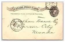 1896 Belleville Ontario Canada to Carson City Nevada NV Pioneer Postcard Z7 picture