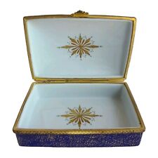 ANTIQUE LIMOGES FRANCE BLUE GOLD HAND PAINTED PORCELAIN TRINKET JEWELRY BOX picture