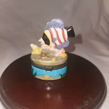 Vintage Porcelain Trinket Pill Box Tropical Fish Nautical Hinged picture