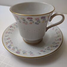 Jacquard Footed Cup & Saucer Set by Muirfield, Floral Ring with Gold Trim picture