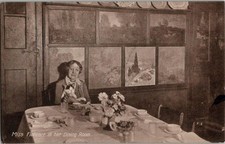 Miss Florence in Dining Room w/ Cat Howard B. Welch Saxony RPPC Postcard picture