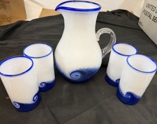 Anchor Bend Glass Works Studio Five Piece Pitcher and Tumblers WAVE Design picture