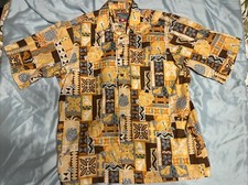 Vintage Joe Kealoha Reyn Spooner Geometric Floral Orange Brown Hawaiian Shirt S picture