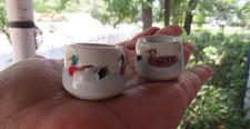 Porcelain Duck Pattern Candleholder Pair for Thin Taper Candle W Germany Vintage picture