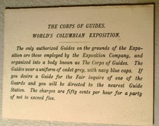 SALE--WORLD'S COLUMBIAN EXPO VERY SCARCE INFORMATION CARD ABOUT CORPS OF GUIDES picture