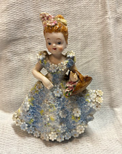 Vintage Ardalt Porcelain Girl Figurine Raised Blue Floral Dress Holding Basket  picture