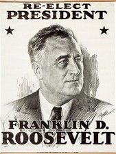 1936 Franklin Roosevelt Presidential Campaign NEW Sign 24x30