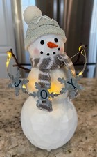 Snowman Statue Metal Joy Fairy Lights Resin Figure Battery Operated Cute Winter picture