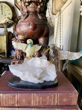 Peter Muller Hand Carved Smokey Quartz, Marble, Quartz Hummingbirds On Quartz picture