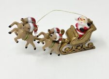 Vintage Santa Claus Sleigh 4 Reindeer Ornament Christmas Village Piece Plastic picture