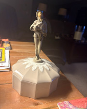 Tan,  White Ceramic Octagon Trinket Box, Floral, Woman Figurine Lid, Jewelry picture
