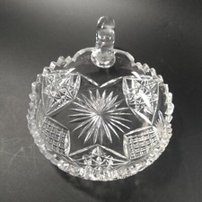 Handled Nappy Nut or Candy Dish Clear Glass with Hobstars Stars and Diamond Cuts picture