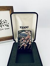 Zippo Mt. Fuji Sakura Makie Lacquer Gold Inside Unit Black Lighter Velor Japan picture