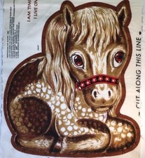 RARE Vintage 70s UNCUT Brown Horse Timmy the Pony Craft Fabric Panel Farm Pillow picture