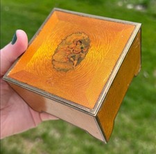 Antique Art Deco Lenk Austrian Orange Guilloche Enamel Lined Trinket Jewelry Box picture