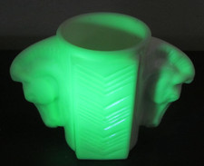 Vintage Macbeth Evans Uranium Double Horse Head Milk Glass Shaving Cup Art Deco picture