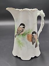 Antique Embossed Porcelain Pitcher Handpainted Birds Artist Signed  picture