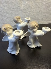 Vintage 1981 Fitz and Floyd Porcelain Angel Candle Holder Trio Choir Japan picture