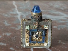 Antique Czechoslovakia Perfume bottle Blue Jewels Daisy Gold Details Ormolu picture