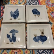 Vtg Otagiri OMC Japan Square Appetizer Plates Set Of 4 Vegetables Mushroom picture