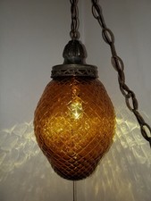 Vintage Amber Glass Pineapple Swag Light, Hollywood Regency Style picture