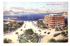 Naples Italy Grand Hotel Tram Cars Panorama Ocean View Vintage PC picture
