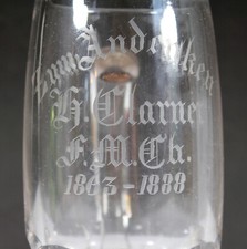 Antique 1888 GERMAN MEMORIAL GLASS BEER STEIN Etched Brewery Mug picture
