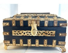 ANTIQUE VIZAGAPATAM ANGLO - INDIAN BOX -HAND CARVED INLAY - OVER HARD WOOD picture