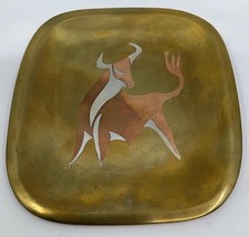Vintage Mexican Taxco Metales Castilio Los Castillo Copper Brass Bull Dish Plate picture