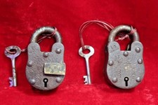 Old Antique Vintage Rare Set of 2 Iron Brass Lock and Key Collectible picture