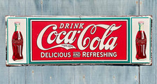 NEW Two Bottle Drink Coca-Cola / Coke Metal Sign 36in X 12.25in Vintage Look picture