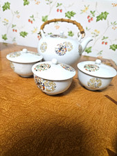 Vintage Noritake Japanese Tea Set - 4pc Phoenix Hoo Bird Medallion - Green Kanji picture