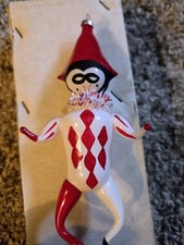 Vtg De Carlini Italy Blown Glass Harlequin Jester Christmas Ornament Red Diamond picture