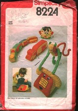 8224 Vintage Simplicity Sewing Pattern Stuffed Toy Package Clock Monkey Phone picture