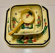 Vintage Quimper Soleil  French Faience Condiment Set - 3 pcs picture