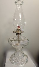 ANTIQUE Clear Glass 8 Sided Oil Lamp with Chimney Brass Burner CLEAN Victorian picture